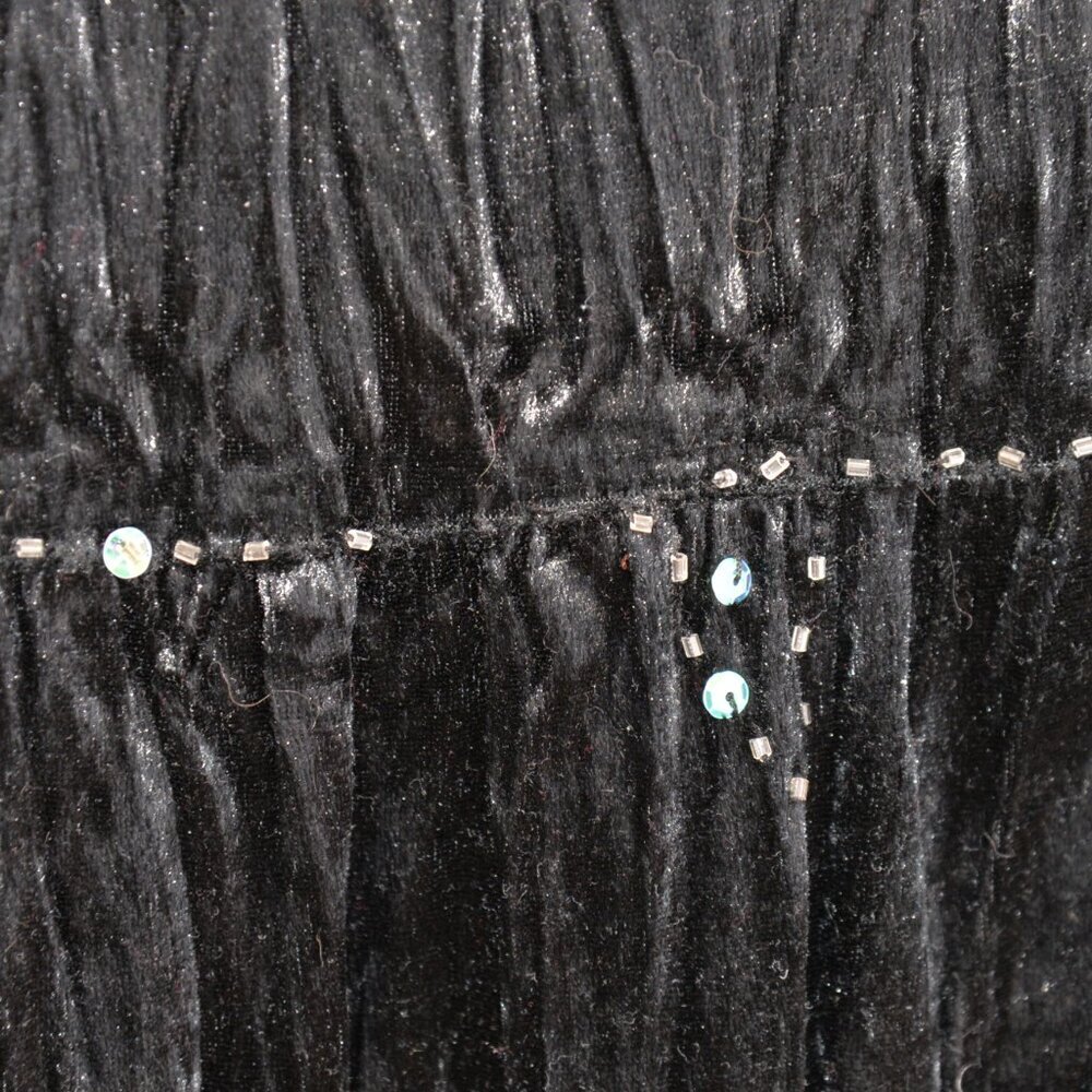 90s Whimsigoth Crushed Velvet Beaded Black Tiered Midi Skirt Sz S - Picture 8 of 8